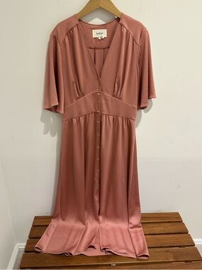 ba&sh Rose-Mauve Button-Front V-Neck Midi Dress